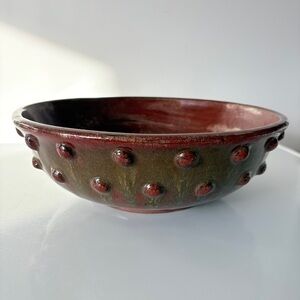 Studio Pottery Large Studded Bowl Heavy Substantial Stamped Brutalist Redware